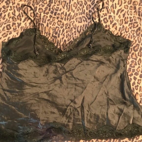 Olive Green large satin camisole with lace trim - Picture 11 of 15